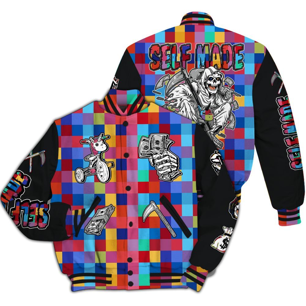 Varsity Jacket To Match Air Rainbow Weave - Self Make Skeleton All Over Print
