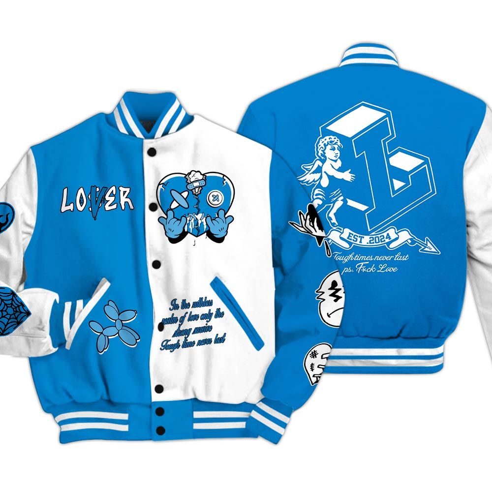 Varsity Jacket To Match Industrial Blue 4s - Loser Lover Heart F Ck Love Military Blue 4s Baseball Varsity Jacket Outfit Unisex