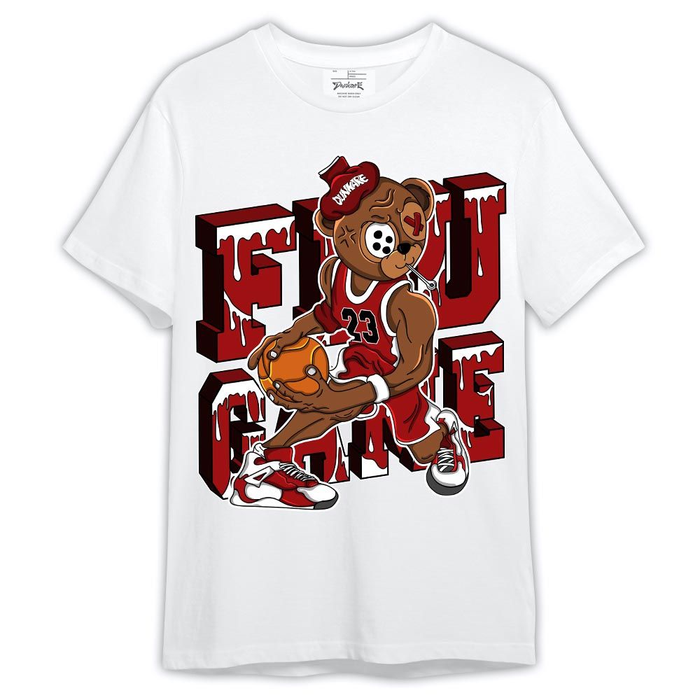 Shirt To Match Red Taxi 12s - Graphic Flu Game Bear Shirt Red Taxi 12s Outfit
