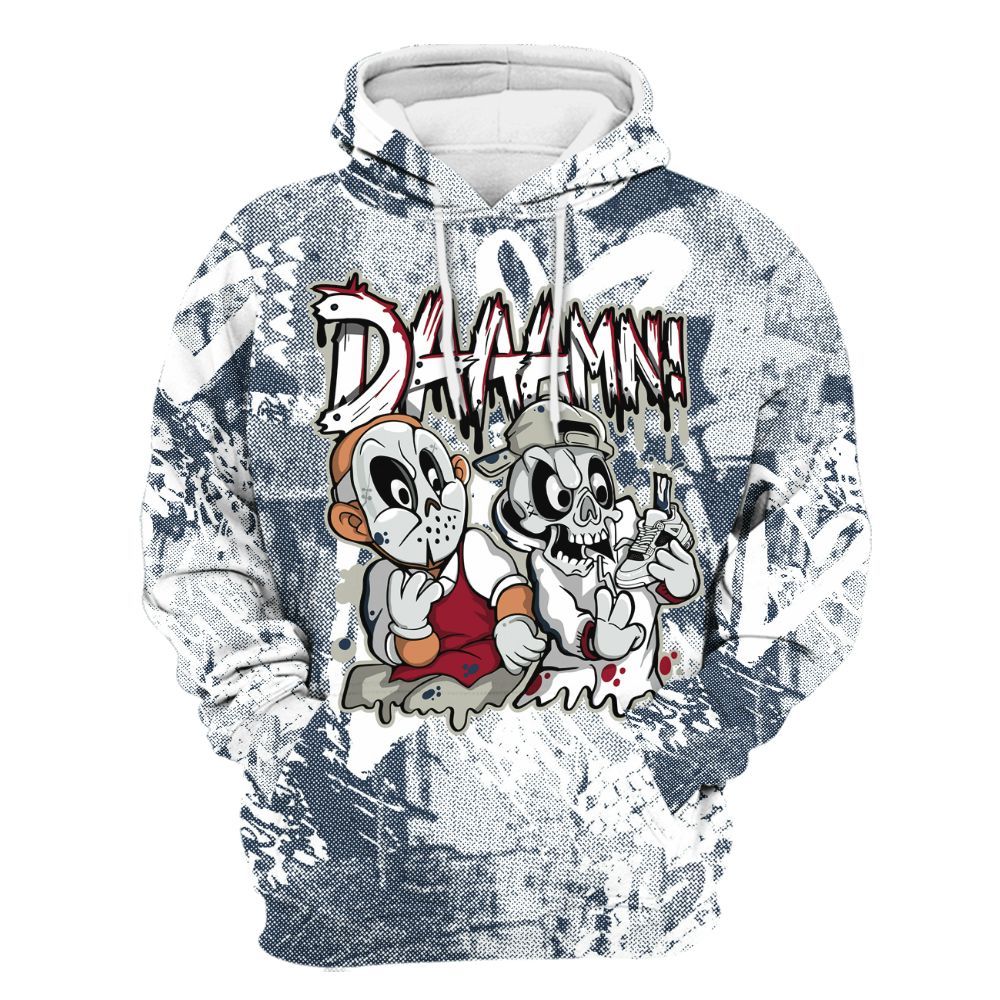 Hoodie To Match Navy Blue 2024 6s - Damn Shoe Graphic Heart Grunge All Over Print