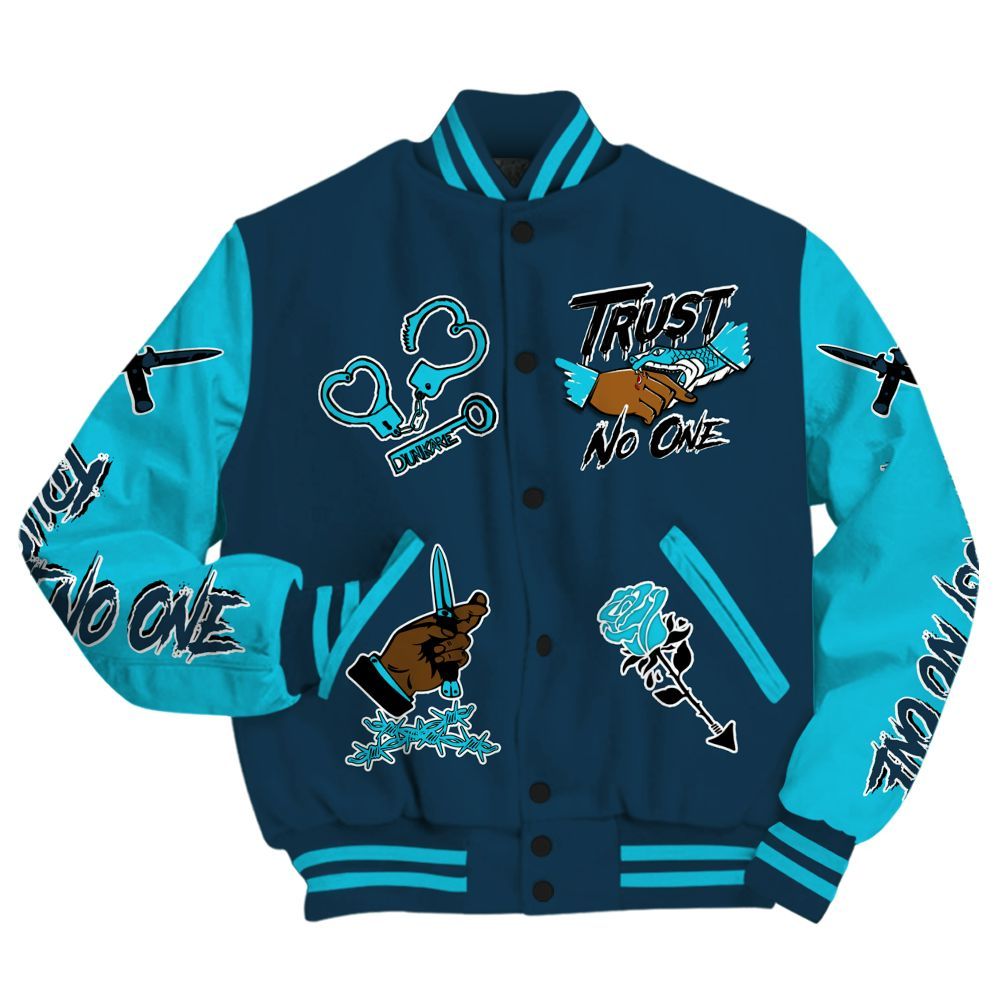 Varsity Jacket To Match Air Navy Baltic Blue - Trust No One Dripping All Over Print