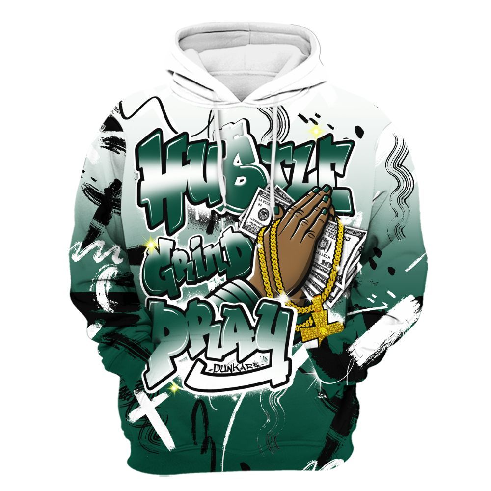 Hoodie To Match Oxidized Green 4s - Money Hustle Grind Pray All Over Print