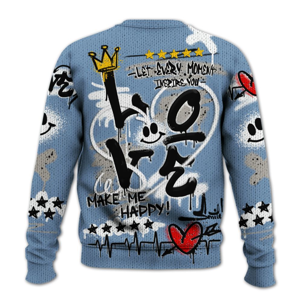 Knitted Sweater To Match University Blue 4s - Happy Love Beats Graffiti Streetwear