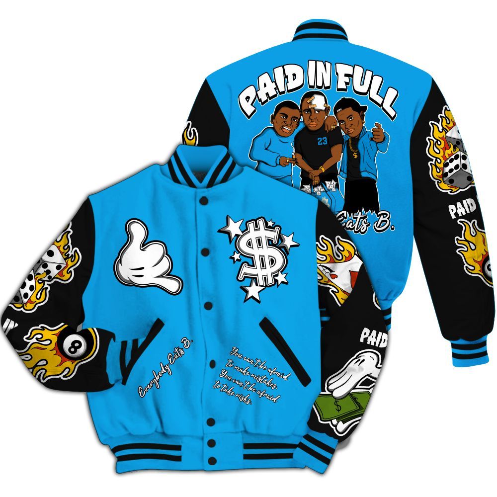 Varsity Jacket To Match Black University Blue 2022 13s - Everybody Paid In Full Graphic All Over Print