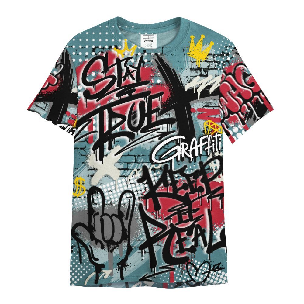 Shirt To Match Dunk Low Denim Turquoise Royal - True It Real Graffiti Streetwear All Over Print