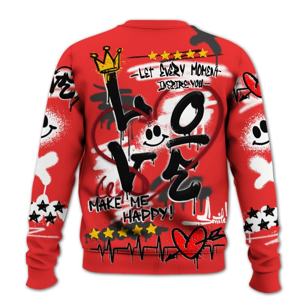 Sweatshirt To Match Red Thunder 4s - Happy Love Beats Graffiti Streetwear All Over Print