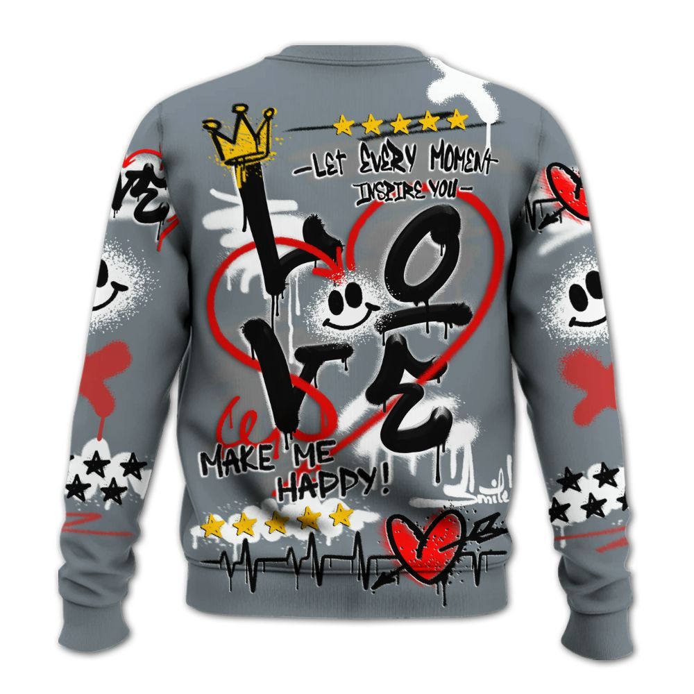 Sweatshirt To Match Wolf Grey 13s - Happy Love Beats Graffiti Streetwear All Over Print