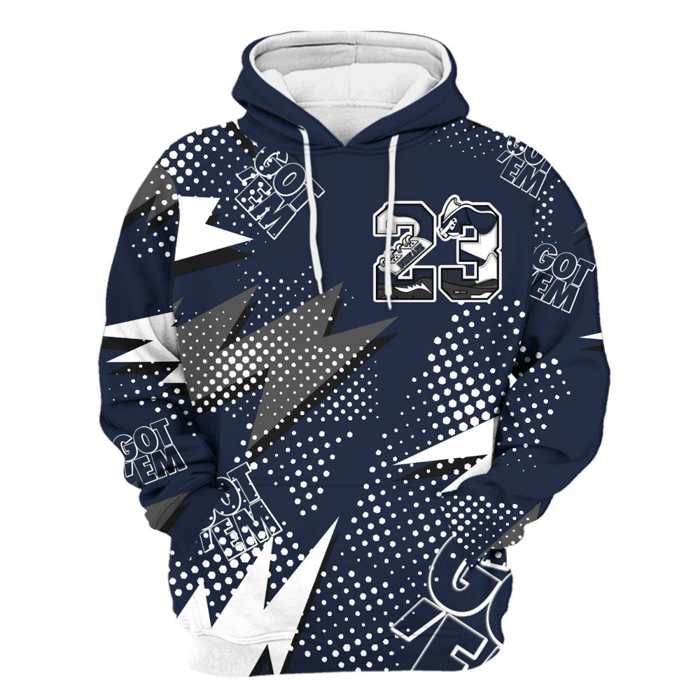 Hoodie To Match Dunk Low White Midnight Navy - Custom Name Number 23 5s All Over Print