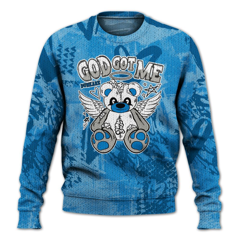 Knitted Sweater To Match Industrial Blue 4s - Gods Guides Me Bear Heart Grunge