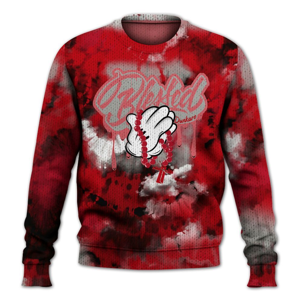 Knitted Sweater To Match Air Griffey Max Gray Reds 1s - God Blessed Tie Dye