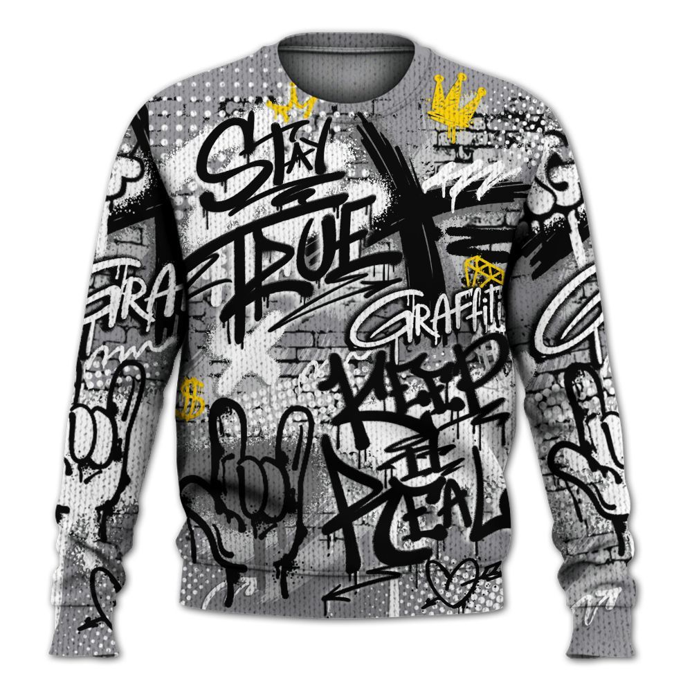 Knitted Sweater To Match Cement Grey 11s - True It Real Graffiti Streetwear