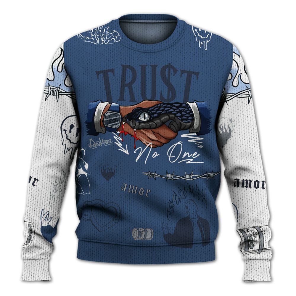 Knitted Sweater To Match Midnight Navy 4s - Snake Trust No One