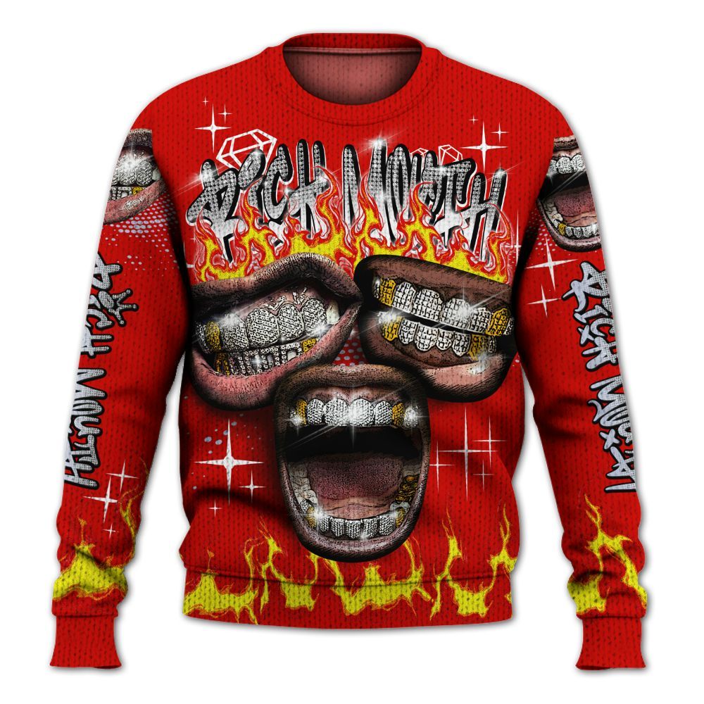 Knitted Sweater To Match Fire Red 6s - Rich Mouth Fire Rap Retro 90s