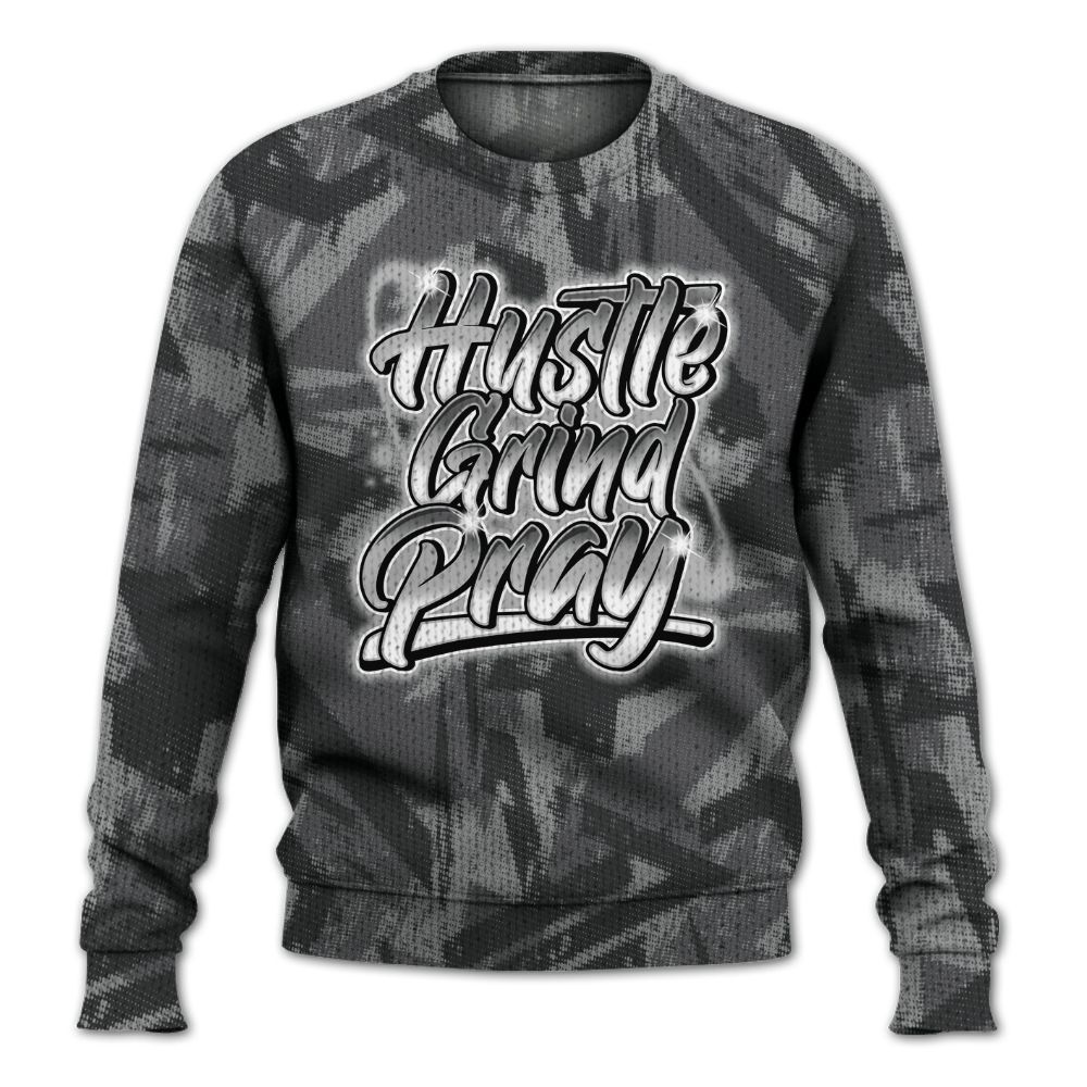 Knitted Sweater To Match White Thunder 4s - Hustles And Prayer Graphic Halftone
