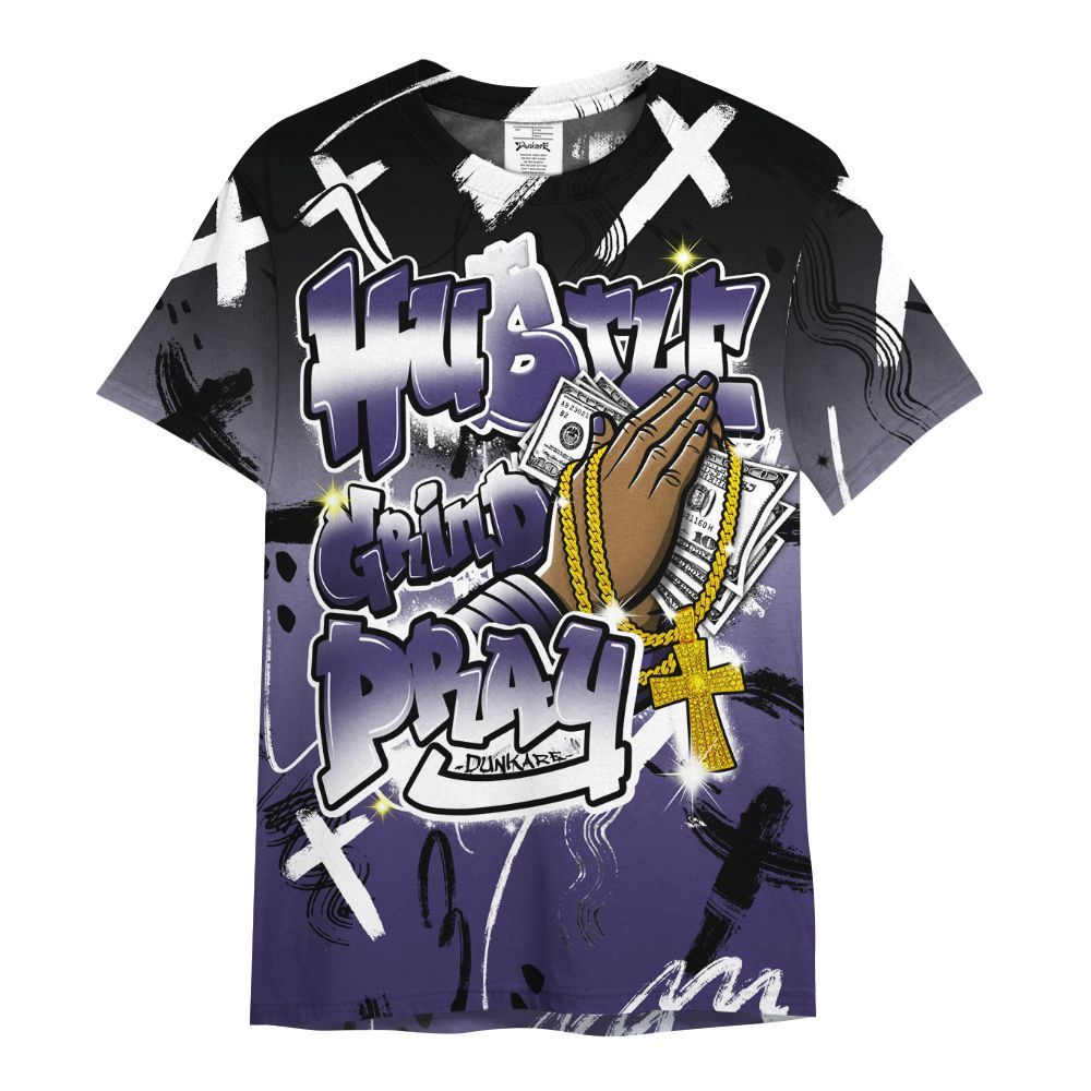 Shirt To Match Retro Court Purple 13s - Money Hustle Grind Pray All Over Print