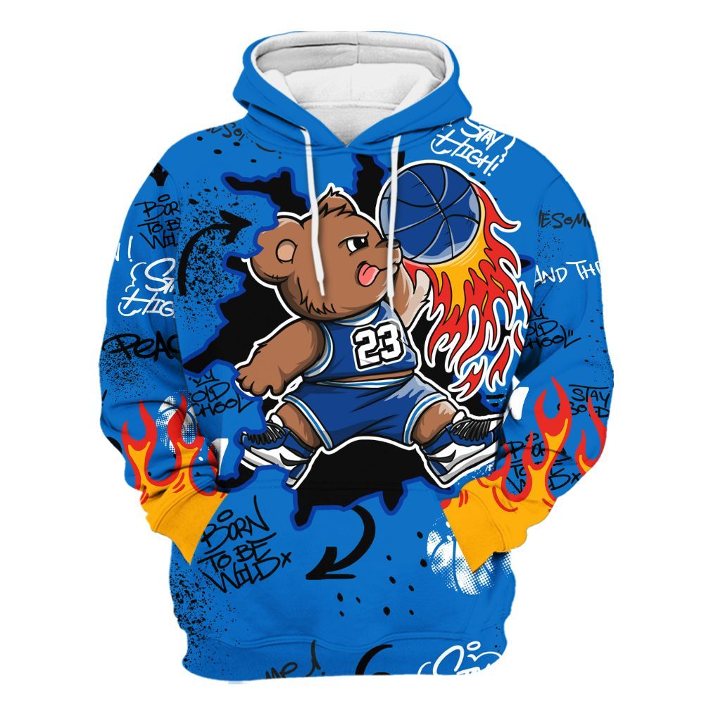 Hoodie To Match Blueberry 12s - Number 23 Basketball Bear Custom Name All Over Print
