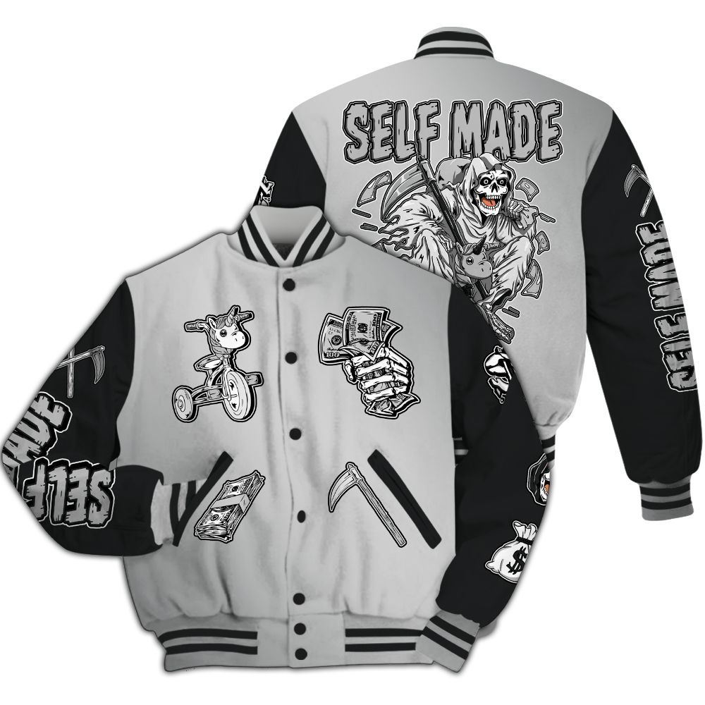 Varsity Jacket To Match Metallic Silver 14s - Self Make Skeleton All Over Print