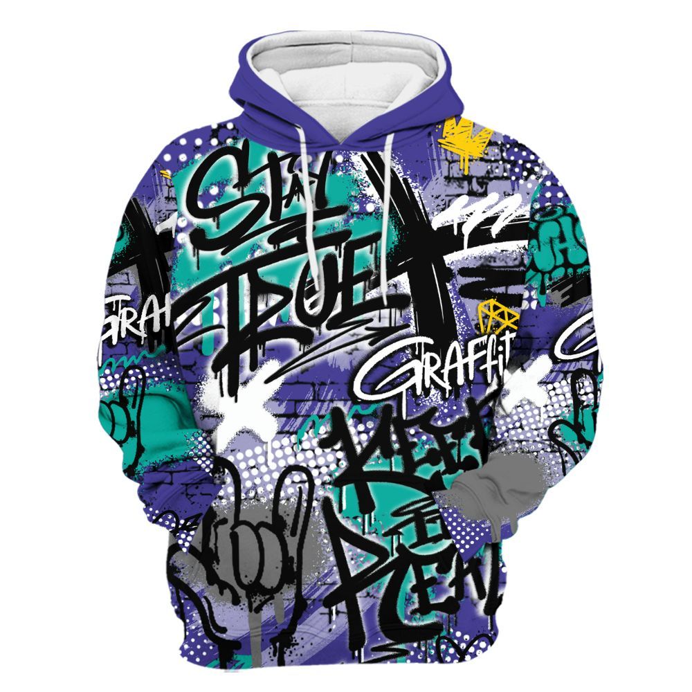 Hoodie To Match Retro Grape 5s - True It Real Graffiti Streetwear All Over Print