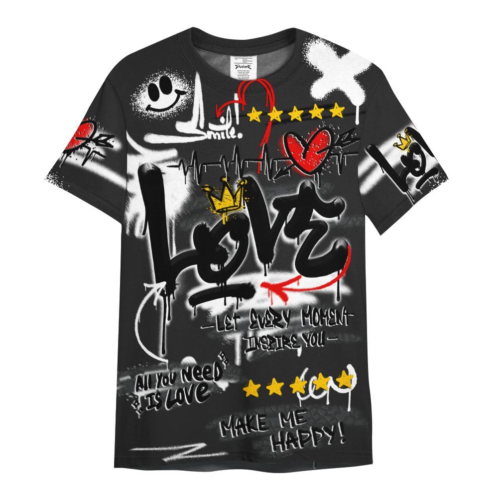 Shirt To Match Black Cat 3s - Happy Love Beats Graffiti Streetwear All Over Print