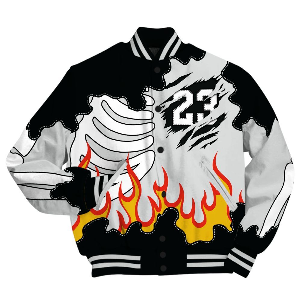 Varsity Jacket To Match Mid Space Jam 1s - Burning Skeleton 23 G.O.A.T All Over Print