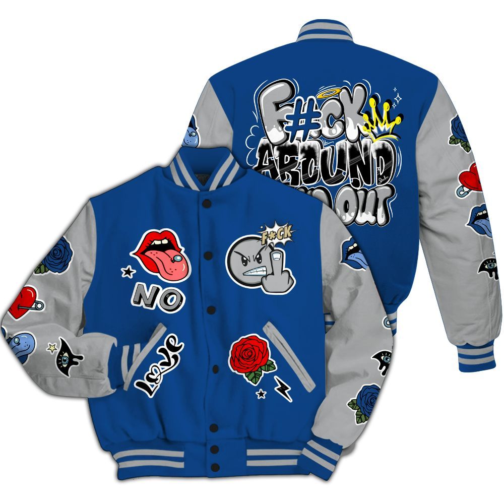 Varsity Jacket To Match Air Ship Royal Blue - FK Around Find Out All Over Print