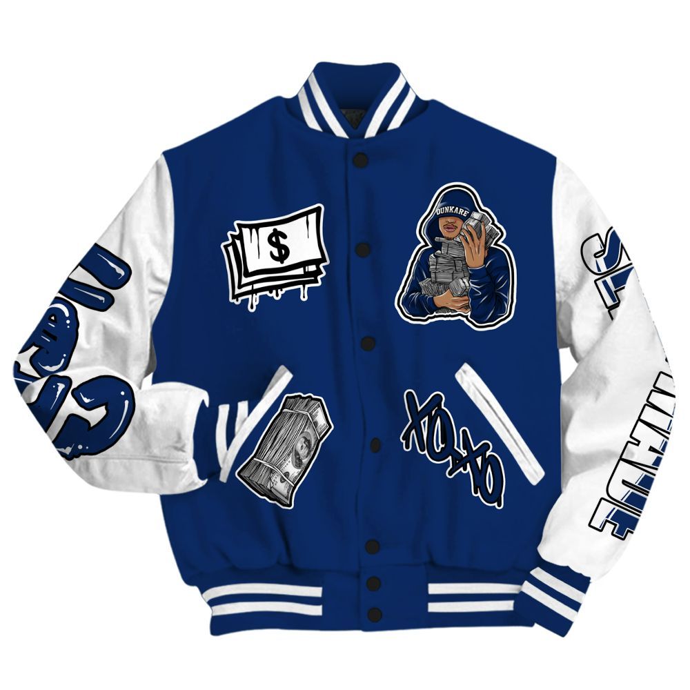 Varsity Jacket To Match High OG Deep Royal Blue 1s - Selfmade Unique All Over Print