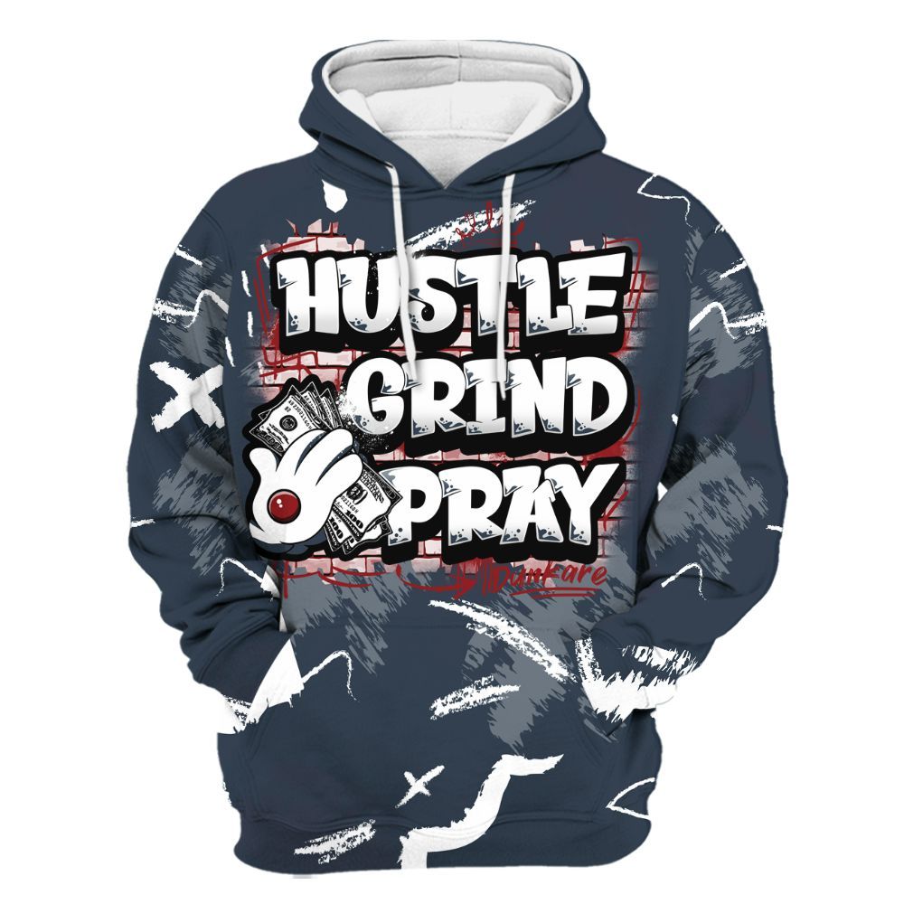 Hoodie To Match Navy Blue 2024 6s - Hustle Grind Pray Retro All Over Print