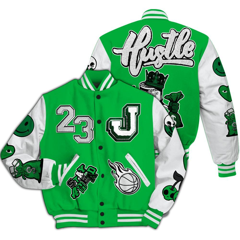 Varsity Jacket To Match Lucky Green 5s - Hustles Money Number 23 All Over Print
