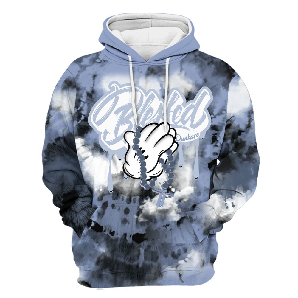 Hoodie To Match Retro Blue Grey 13s - God Blessed Tie Dye All Over Print