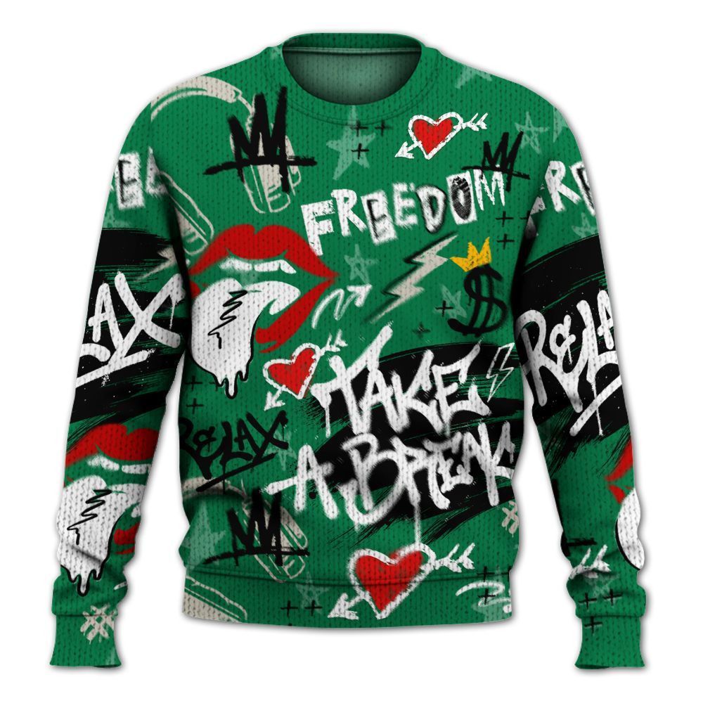 Knitted Sweater To Match Lucky Green 2s - Take Break Freedom Graffiti Streetwear