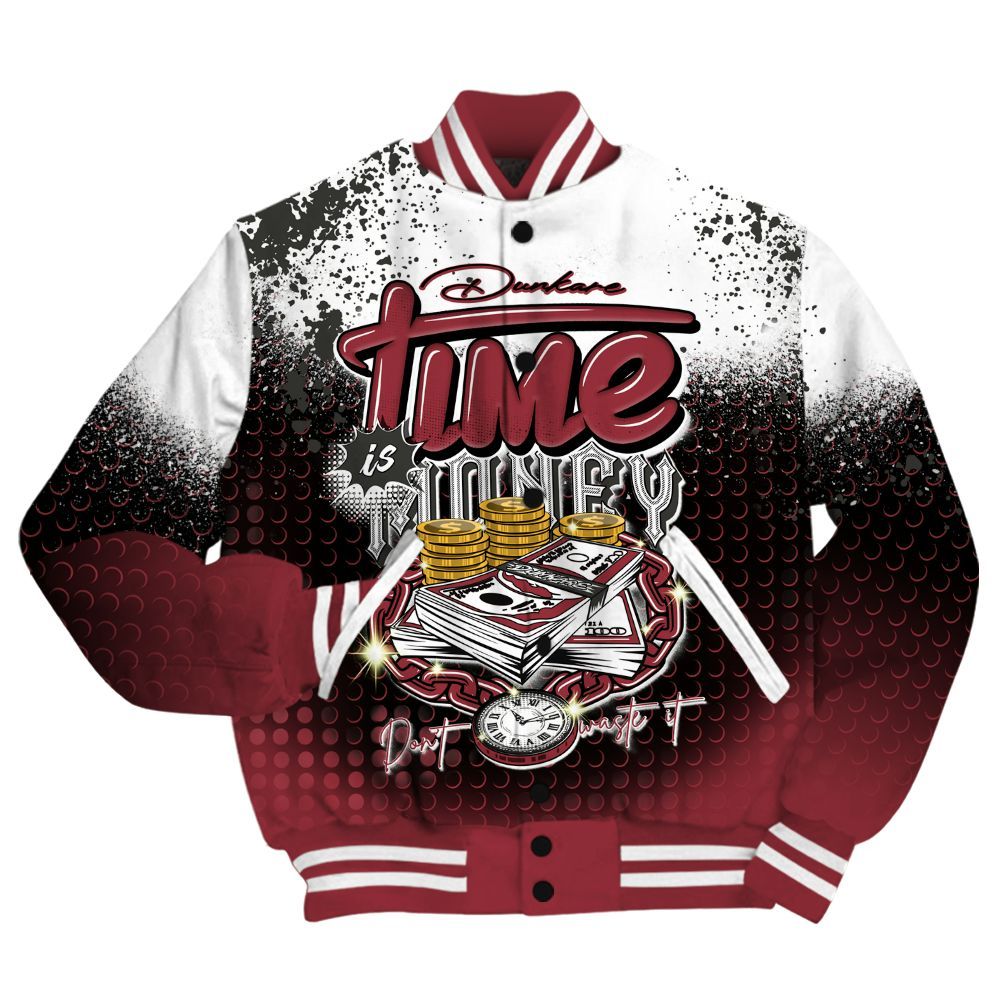 Varsity Jacket To Match Black Toe 14s Shirt, Halftone Time Is Money All Over Print