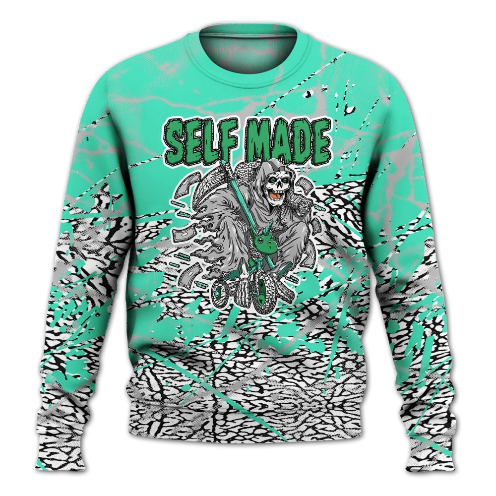 Sweatshirt To Match Black Green Glow 3s - Self Make Skeleton Profound All Over Print