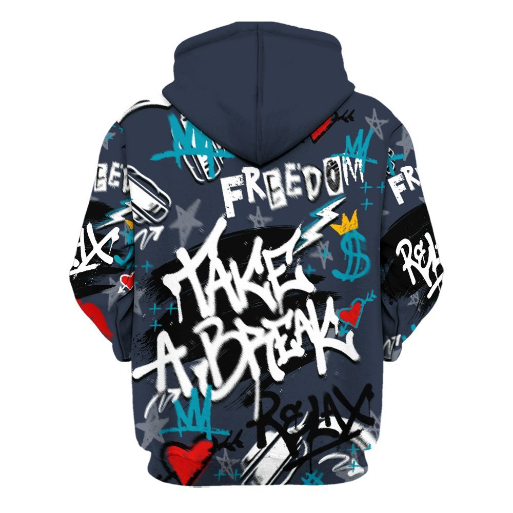 Hoodie To Match Retro Obsidian 13s - Take Break Freedom Graffiti Streetwear All Over Print