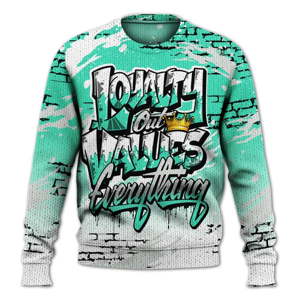 Knitted Sweater To Match Black Green Glow 3s - Values Of Loyalty Drip