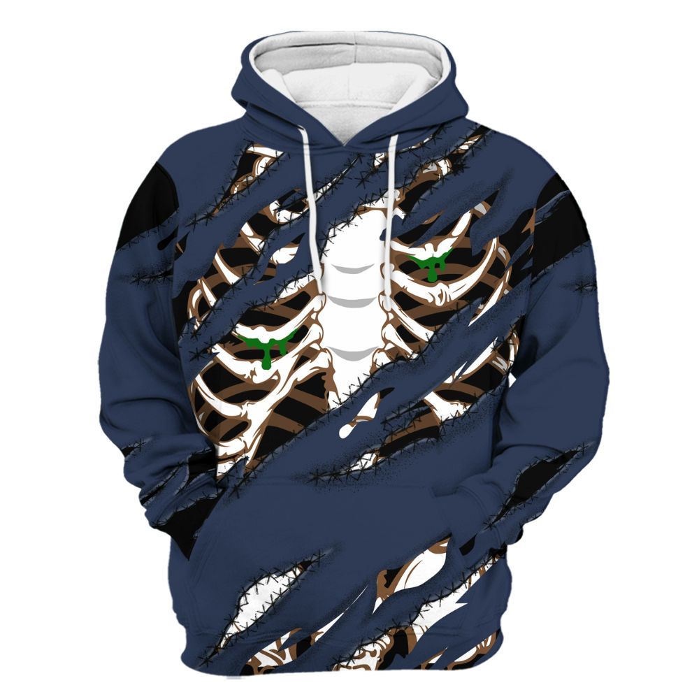 Hoodie To Match Midnight Navy 13s - GOT 'EM Skeleton Scratch All Over Print