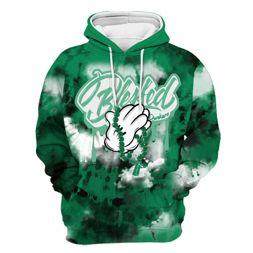Hoodie To Match Mid Lucky Green 1s - God Blessed Tie Dye All Over Print