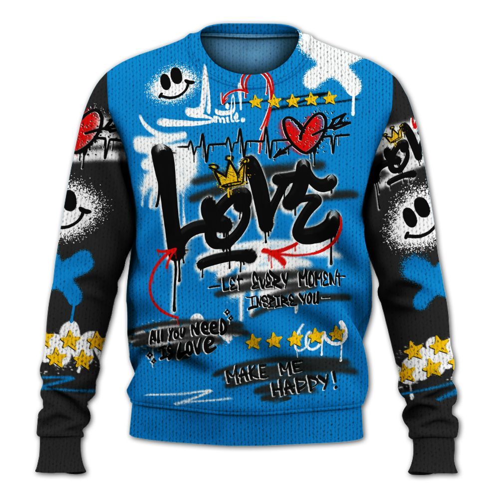 Sweater To Match High OG FragmentxULA White Black 1s - Happy Love Beats Graffiti Streetwear Graphic