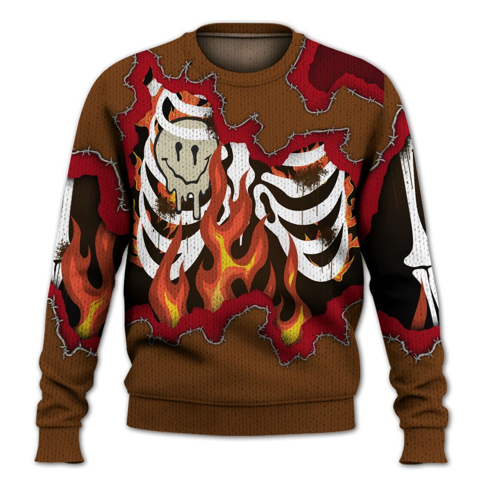 Knitted Sweater To Match Archaeo Brown 5s - Skeleton On Fire Skrrt