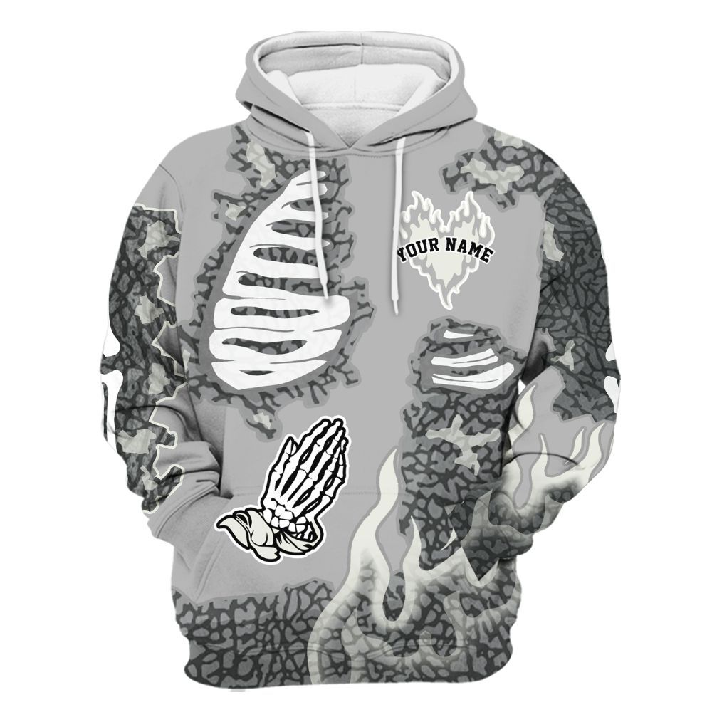 Hoodie To Match Cement Grey Silver 3s - Dislike Us Burning Custom Name All Over Print