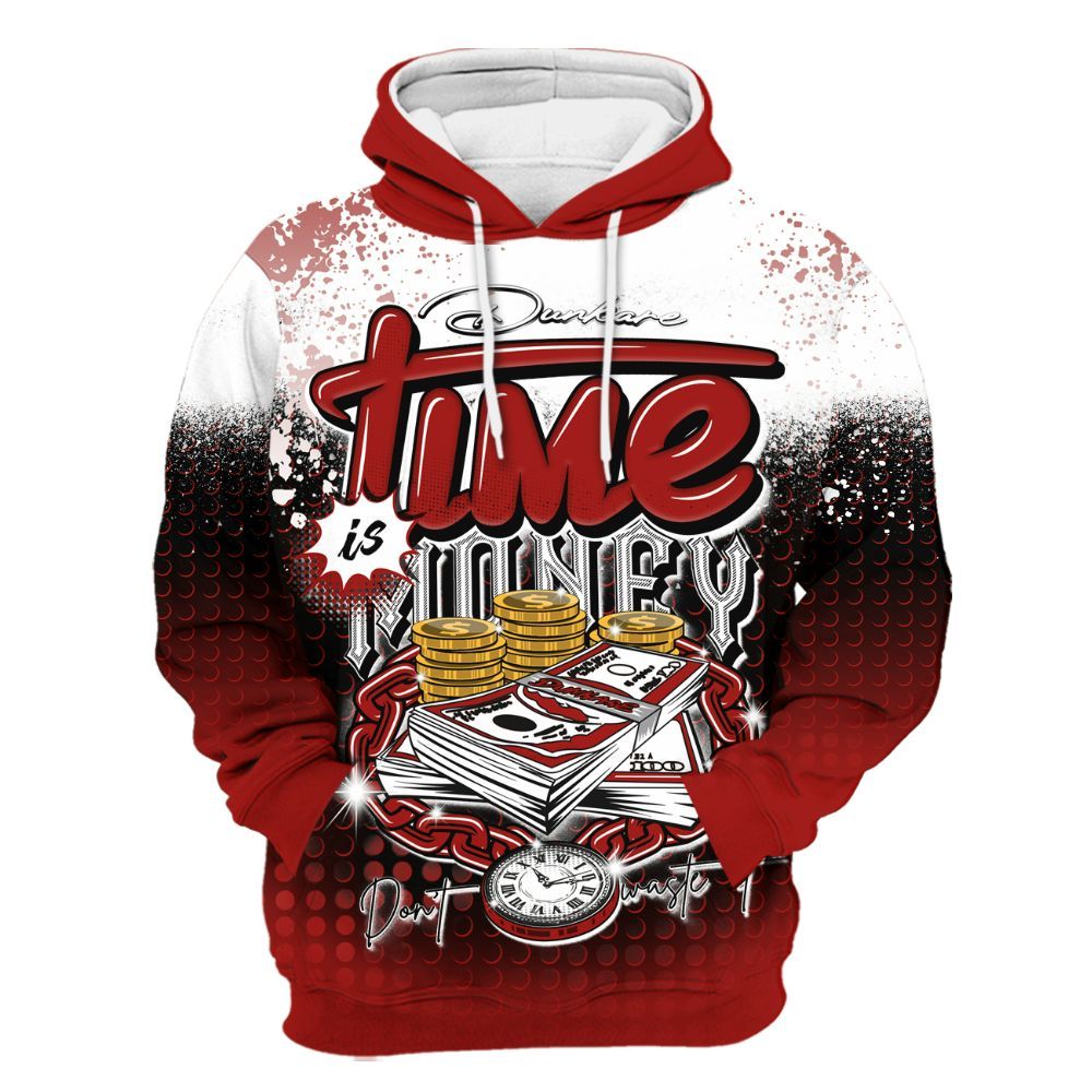Hoodie To Match High OG Varsity Red 1s - Halftone Time Is Money All Over Print
