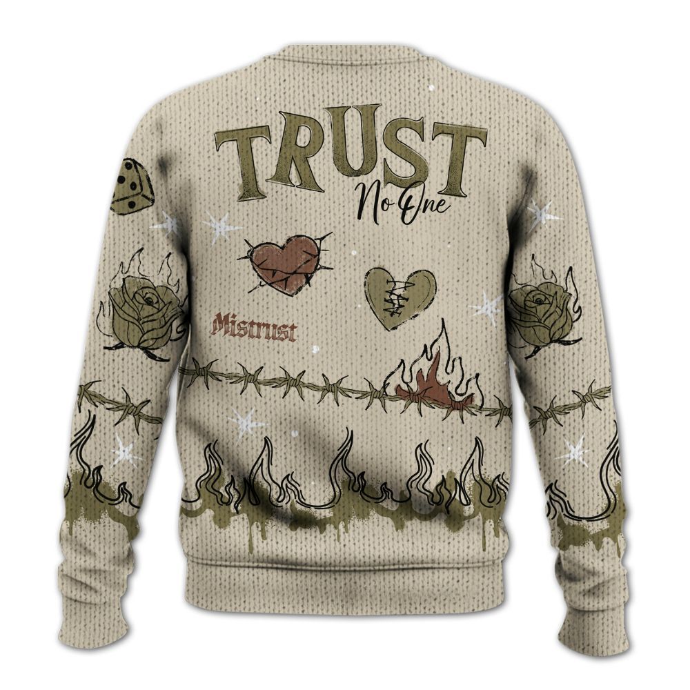 Sweater To Match Sail Neutral Olive 6s - Trust No One Snake-Bite Doodle Crayon Graphic