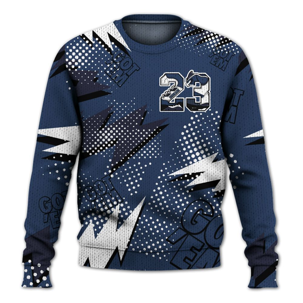 Knitted Sweater To Match Low 85 Metallic Blue 1s - Custom Name Number 23 5s