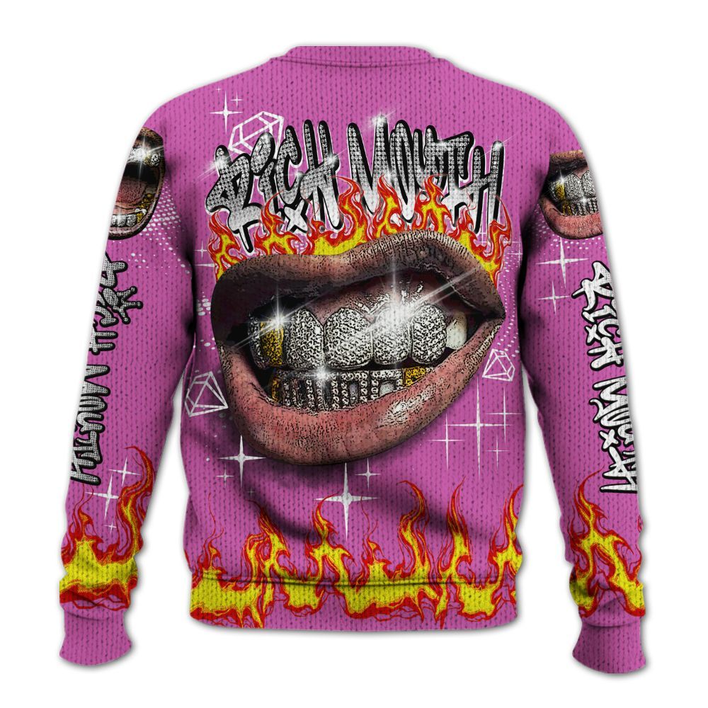 Knitted Sweater To Match Hyper Violet 4s - Rich Mouth Fire Rap Retro 90s