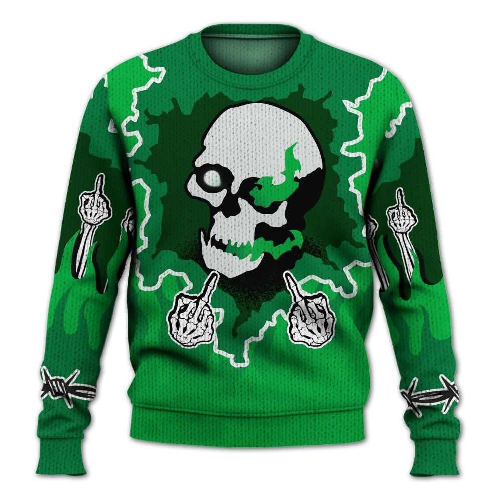 Knitted Sweater To Match Lucky Green 5s Varsity Jacket - F Around Find Out Graphic Trapped
