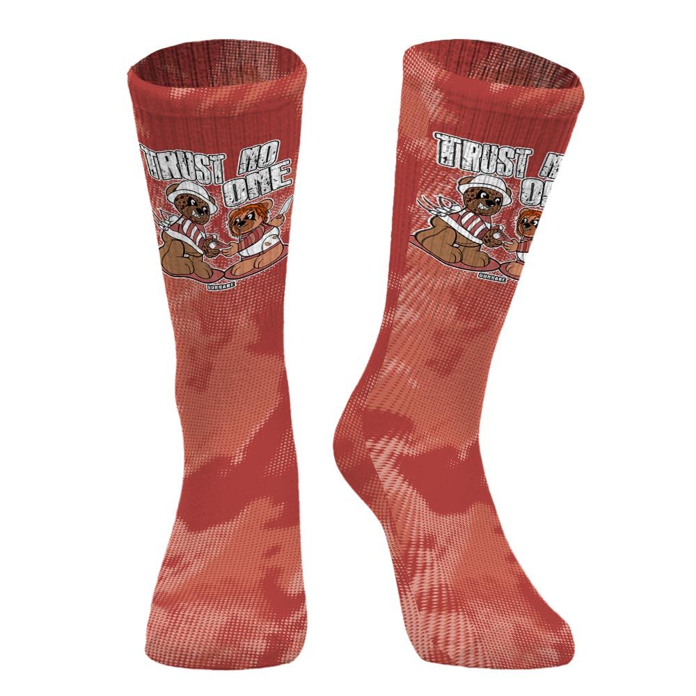 Sock To Match Dune Red 13s - Trust No One Bear Halloween Abstract Halftone
