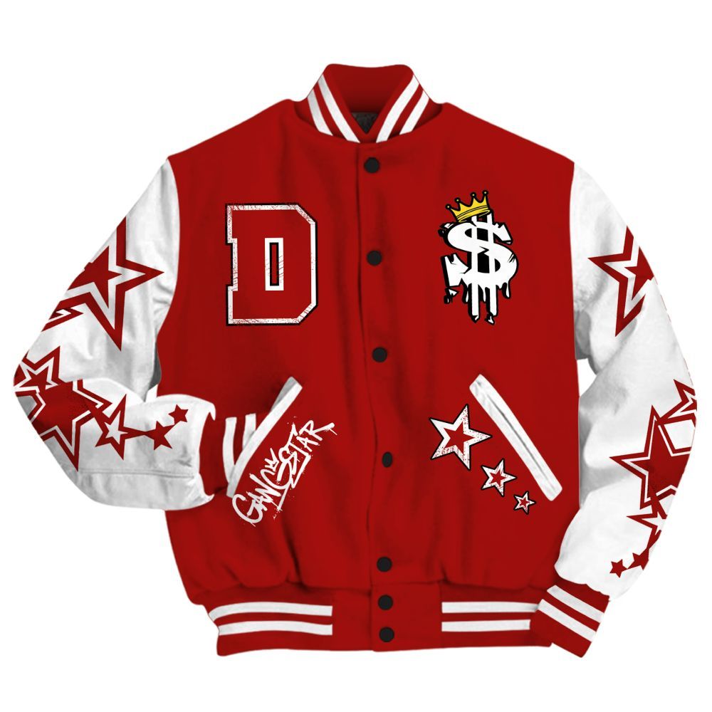 Varsity Jacket To Match High OG Varsity Red 1s - Lucky Money Paid In Full Retro All Over Print