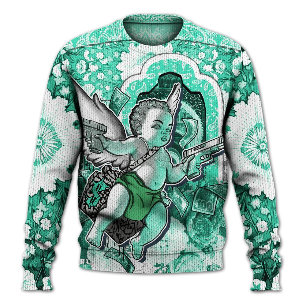 Knitted Sweater To Match Black Green Glow 3s - Angel Money Bag Green Glow 3s