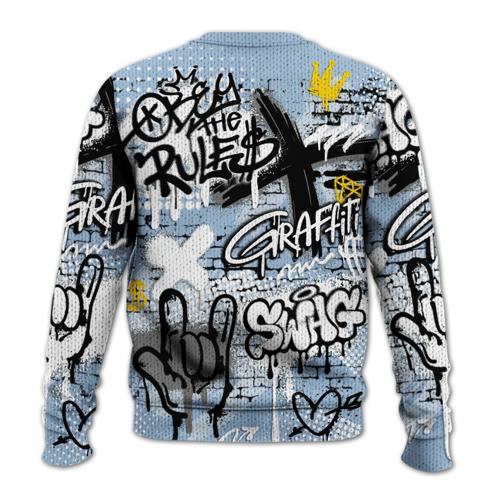Knitted Sweater To Match High University Blue 1s - True It Real Graffiti Streetwear
