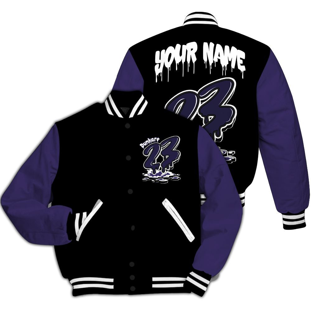 Varsity Jacket To Match Retro Court Purple 13s - Custom Name 23 Drip All Over Print