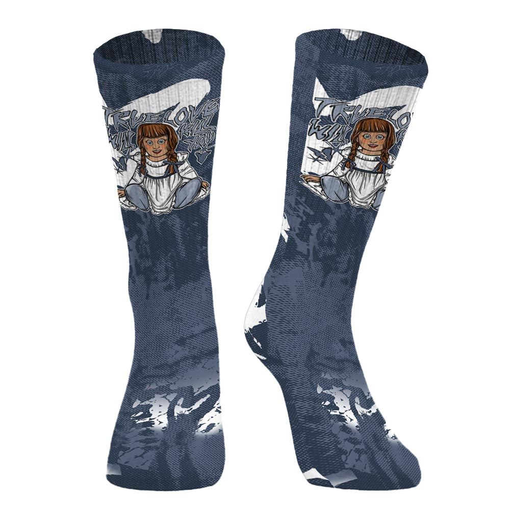 Sock To Match Low Diffused Blue 11s - Genuine Loves Bear Halloween Heart Grunge